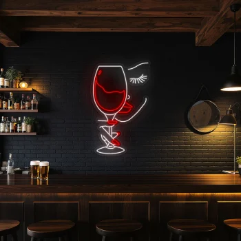 neon sign wine glass face art bar decor 1