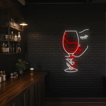neon sign wine glass face art bar decor 2