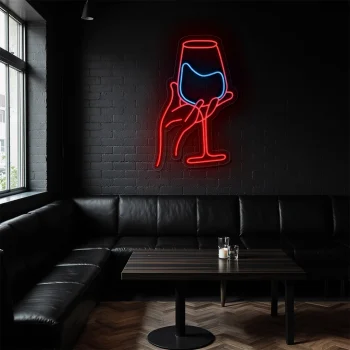 neon sign wine glass hand bar decor lounge wall art 1