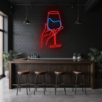 neon sign wine glass hand bar decor lounge wall art 2