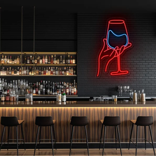 neon sign wine glass hand bar decor lounge wall art 3