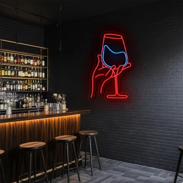 neon sign wine glass hand bar decor lounge wall art 5