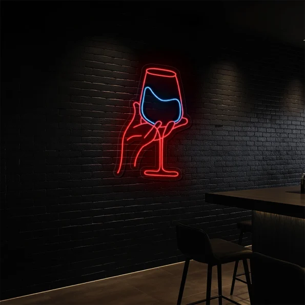 neon sign wine glass hand bar decor lounge wall art 6