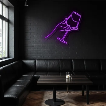 neon sign wine glass hand bar wall decor 1