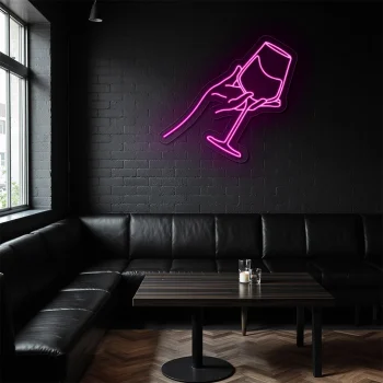 neon sign wine glass hand bar wall decor 2