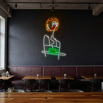 neon sign woman face with coffee cup art for cafe decor 2