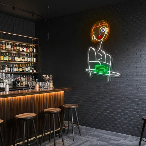 neon sign woman face with coffee cup art for cafe decor 4