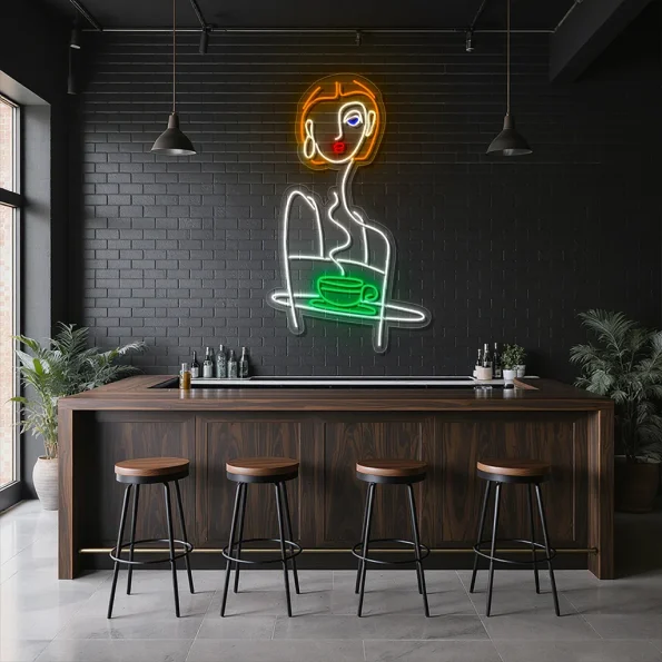 neon sign woman face with coffee cup art for cafe decor 6