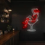 neon sign woman in cocktail glass with cowboy hat bar decor 1