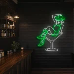 neon sign woman in cocktail glass with cowboy hat bar decor 1
