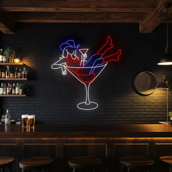 neon sign woman in martini glass bar decor 1