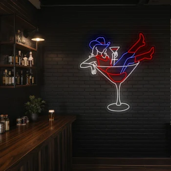neon sign woman in martini glass bar decor 2