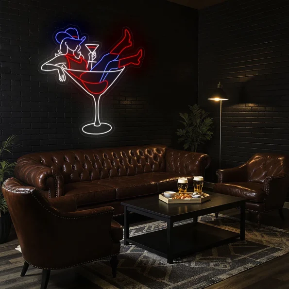 neon sign woman in martini glass bar decor 4