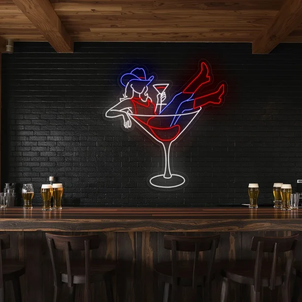 neon sign woman in martini glass bar decor 5