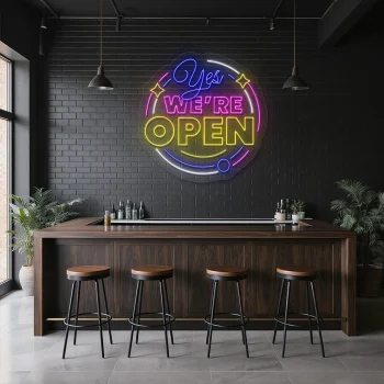 neon sign yes we re open text bar decor 1
