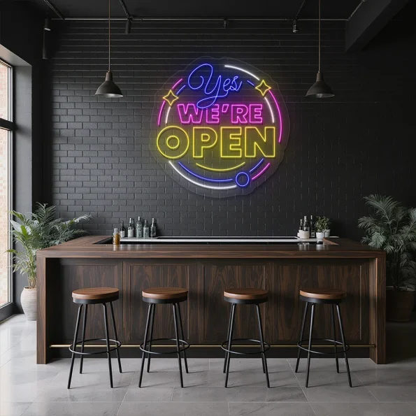 neon sign yes we re open text bar decor 1