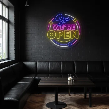 neon sign yes we re open text bar decor 2