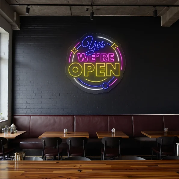 neon sign yes we re open text bar decor 3