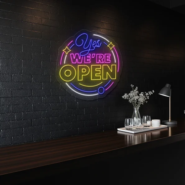 neon sign yes we re open text bar decor 4