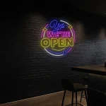 neon sign yes we re open text bar decor 1