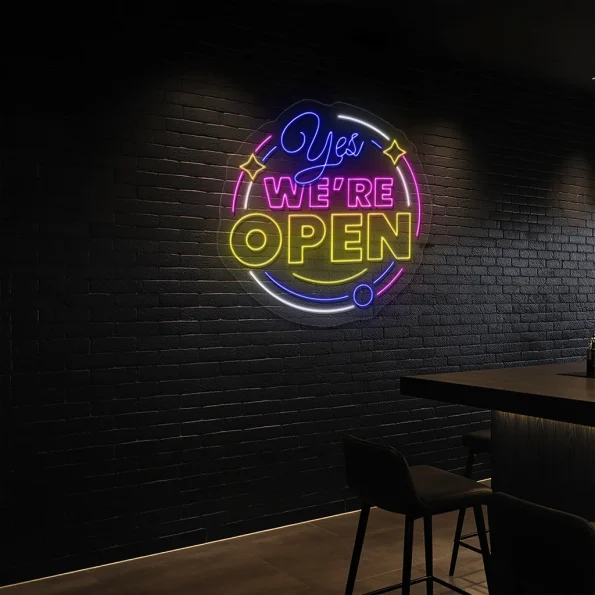 neon sign yes we re open text bar decor 5