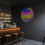 neon sign yes we re open text bar decor 1