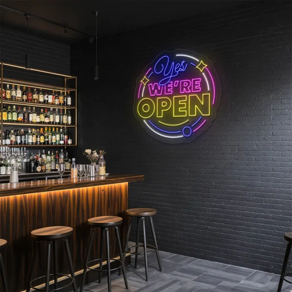 neon sign yes we re open text bar decor 6