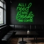 neon sign books and coffee quote purple light wall decor 1
