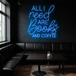 neon sign books and coffee quote purple light wall decor 1
