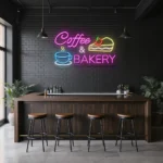 neon sign coffee & bakery text with cup and cake icon coffee shop 1
