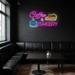 neon sign coffee & bakery text with cup and cake icon coffee shop 1