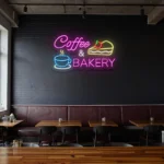 neon sign coffee & bakery text with cup and cake icon coffee shop 1