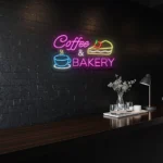 neon sign coffee & bakery text with cup and cake icon coffee shop 1