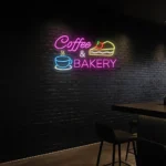 neon sign coffee & bakery text with cup and cake icon coffee shop 1