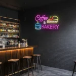 neon sign coffee & bakery text with cup and cake icon coffee shop 1