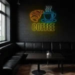 neon sign coffee cup & croissant breakfast caf decor 1