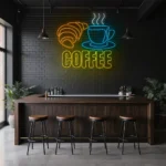 neon sign coffee cup & croissant breakfast caf decor 1