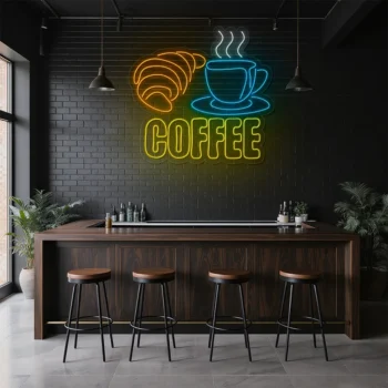 neon sign coffee cup & croissant breakfast caf decor 2