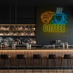 neon sign coffee cup & croissant breakfast caf decor 1