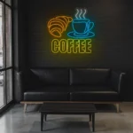 neon sign coffee cup & croissant breakfast caf decor 1