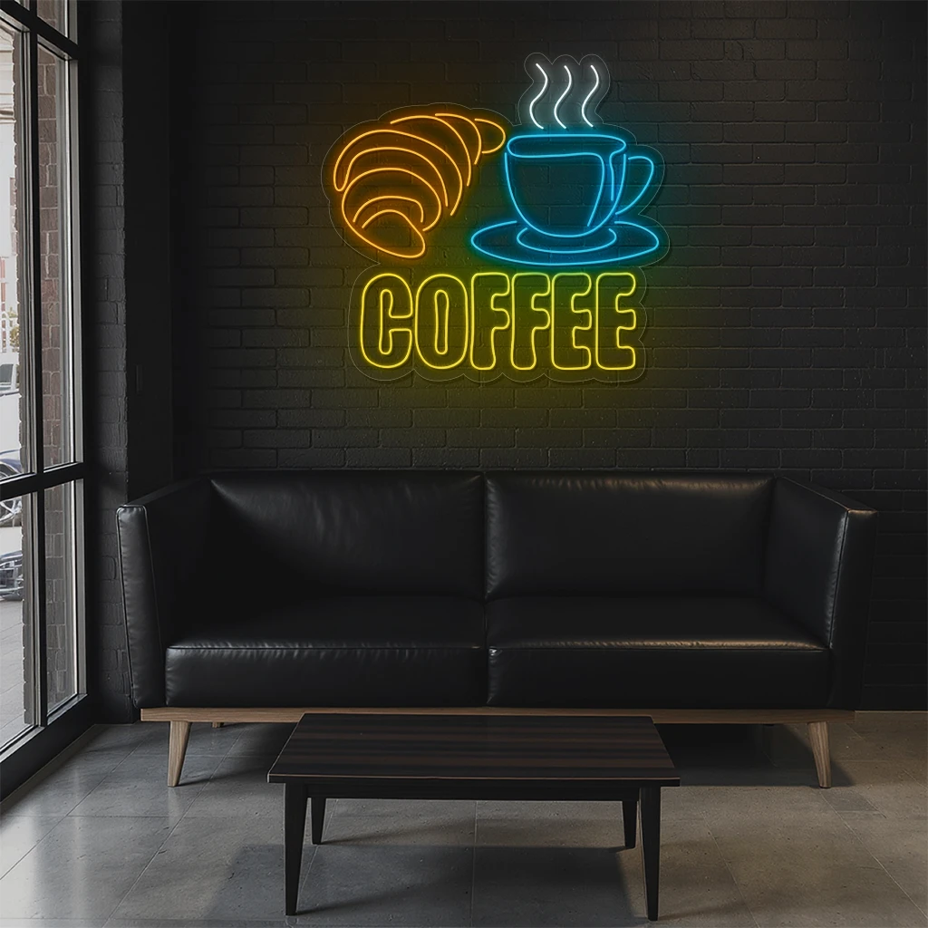 neon sign coffee cup & croissant breakfast caf decor 4 neon sign coffee cup & croissant breakfast caf decor 4