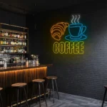 neon sign coffee cup & croissant breakfast caf decor 1