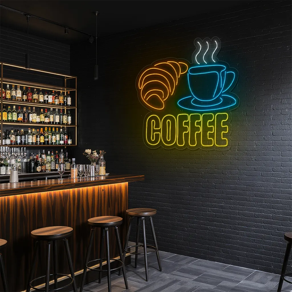 neon sign coffee cup & croissant breakfast caf decor 5 neon sign coffee cup & croissant breakfast caf decor 5