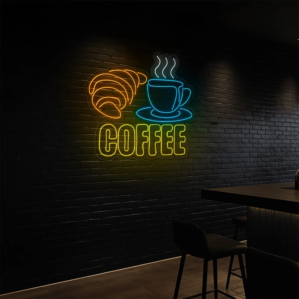 neon sign coffee cup & croissant breakfast caf decor 6 neon sign coffee cup & croissant breakfast caf decor 6