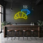 neon sign coffee cup & croissant breakfast cafe decor 1