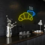 neon sign coffee cup & croissant breakfast cafe decor 1