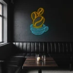 neon sign coffee cup with beans blue and yellow wall decor 1