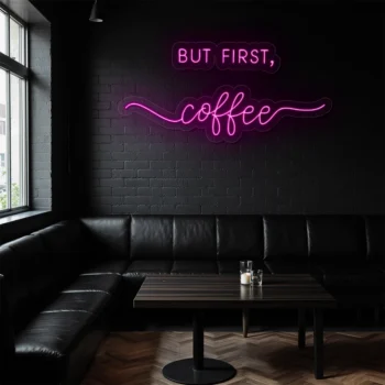 neon sign coffee text but first coffee wall decor 2