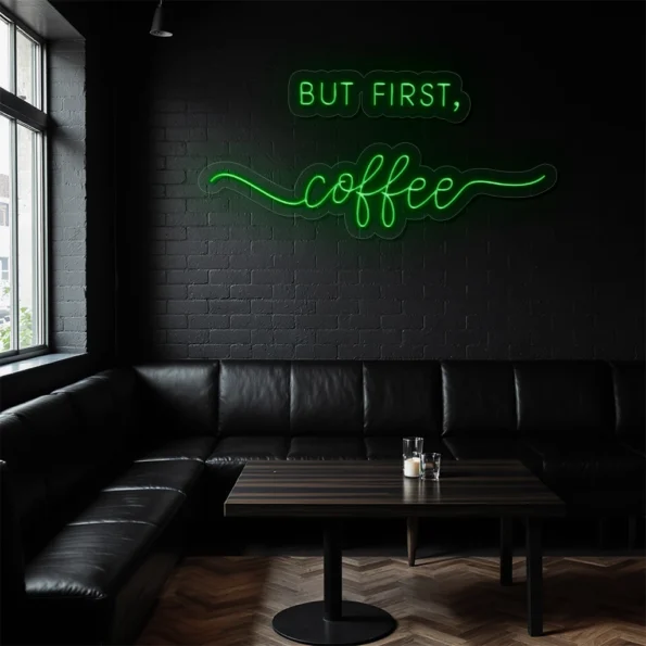 neon sign coffee text but first coffee wall decor 3