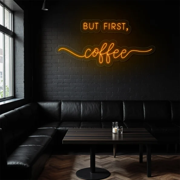 neon sign coffee text but first coffee wall decor 6
